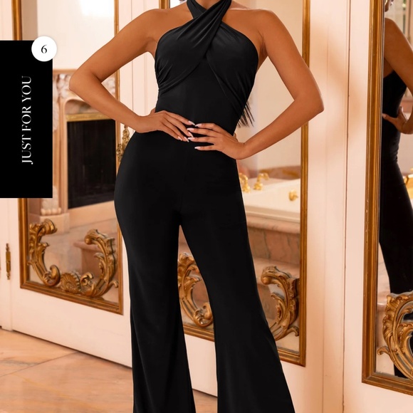 Club London Goddess black halter neck jump suit - Picture 2 of 4